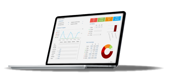 Computer shows dashboards of InnovaWeb, Innovations optical lab software browser-based module