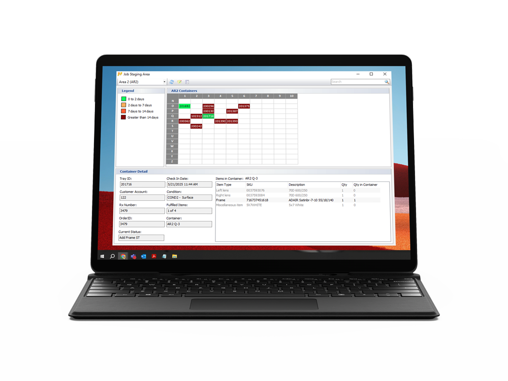 Computer showcases Innovations optical lab management software module Job Staging