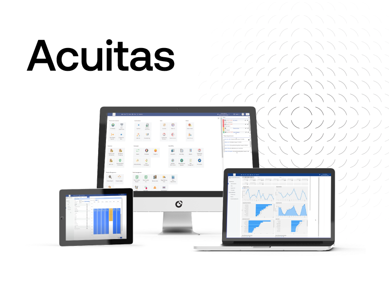 Acuitas logo and computers.